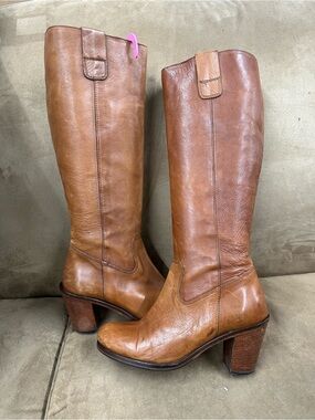 Boemos Women's Tall honey tan Leather block heel Boots size 36 eu / 6 us western